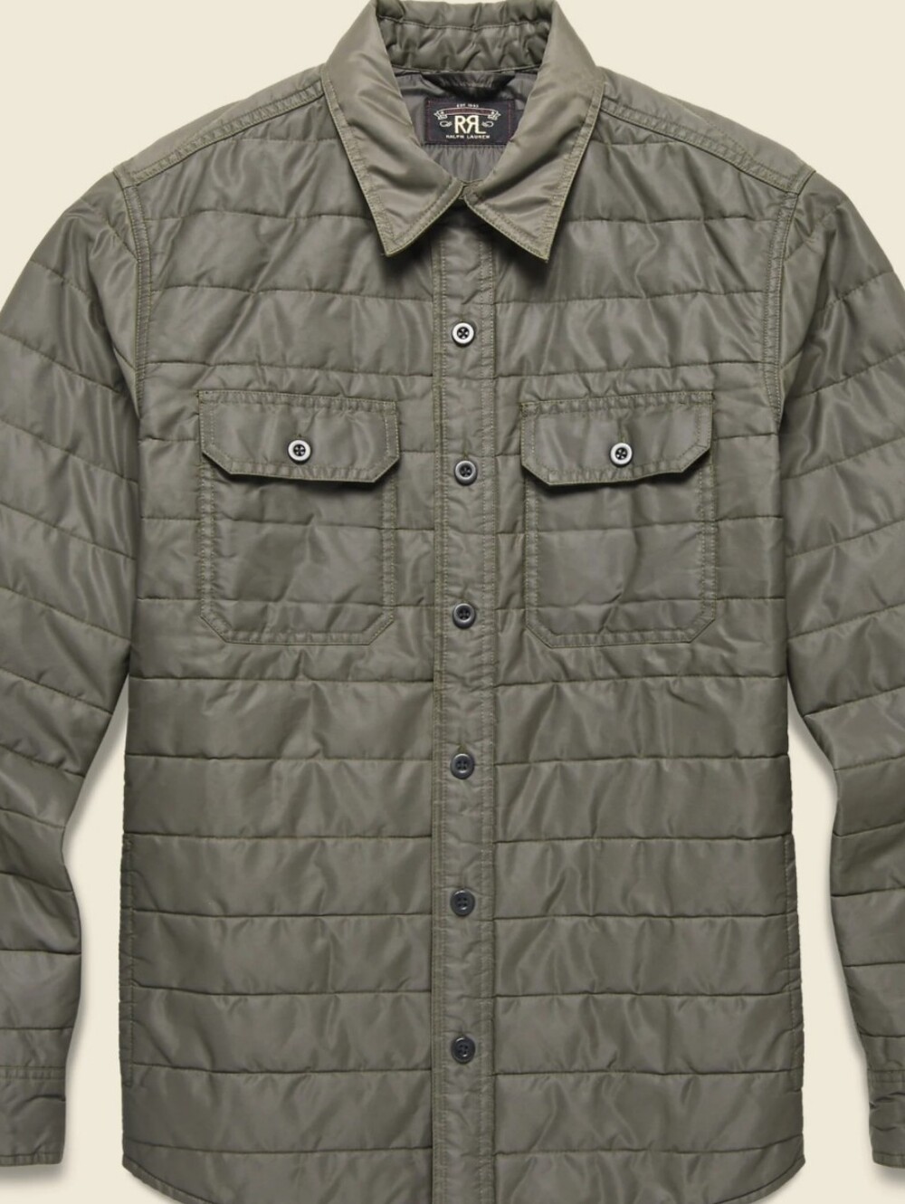 RRL Double RL Holden Quilted CPO Overshirt Jacket in Olive Green Large